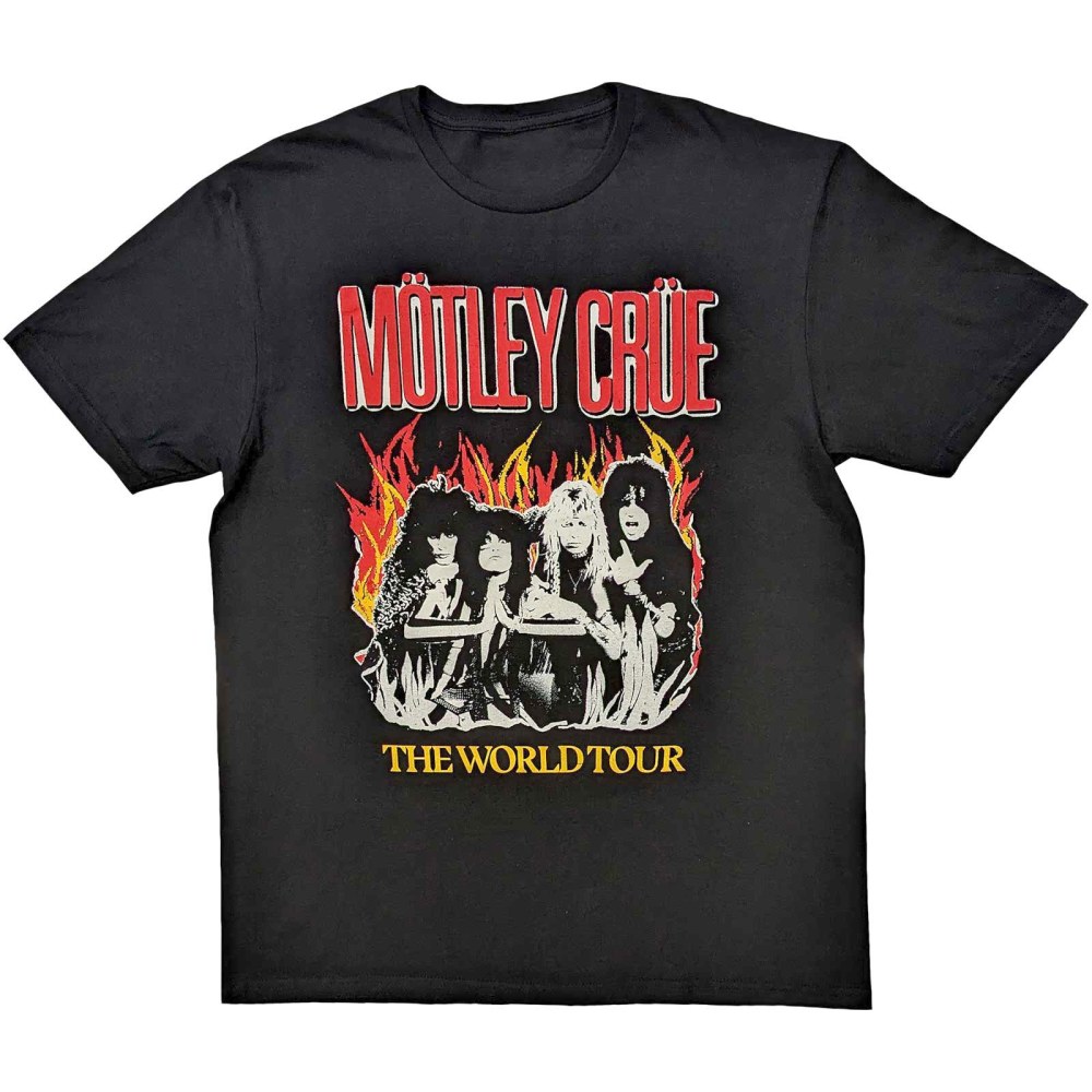 Motley Crue - Vintage World Tour Flames Mens Tshirt - Black | Attitude